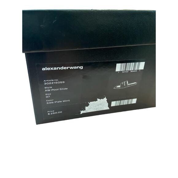 Alexander Wang Logo Designer Pool Slide Sandals Square Toe Pale Mint Size 37 - Picture 13 of 15